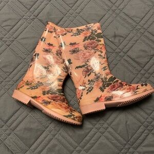 Floral Pink Waterproof Ankle Rain Boots